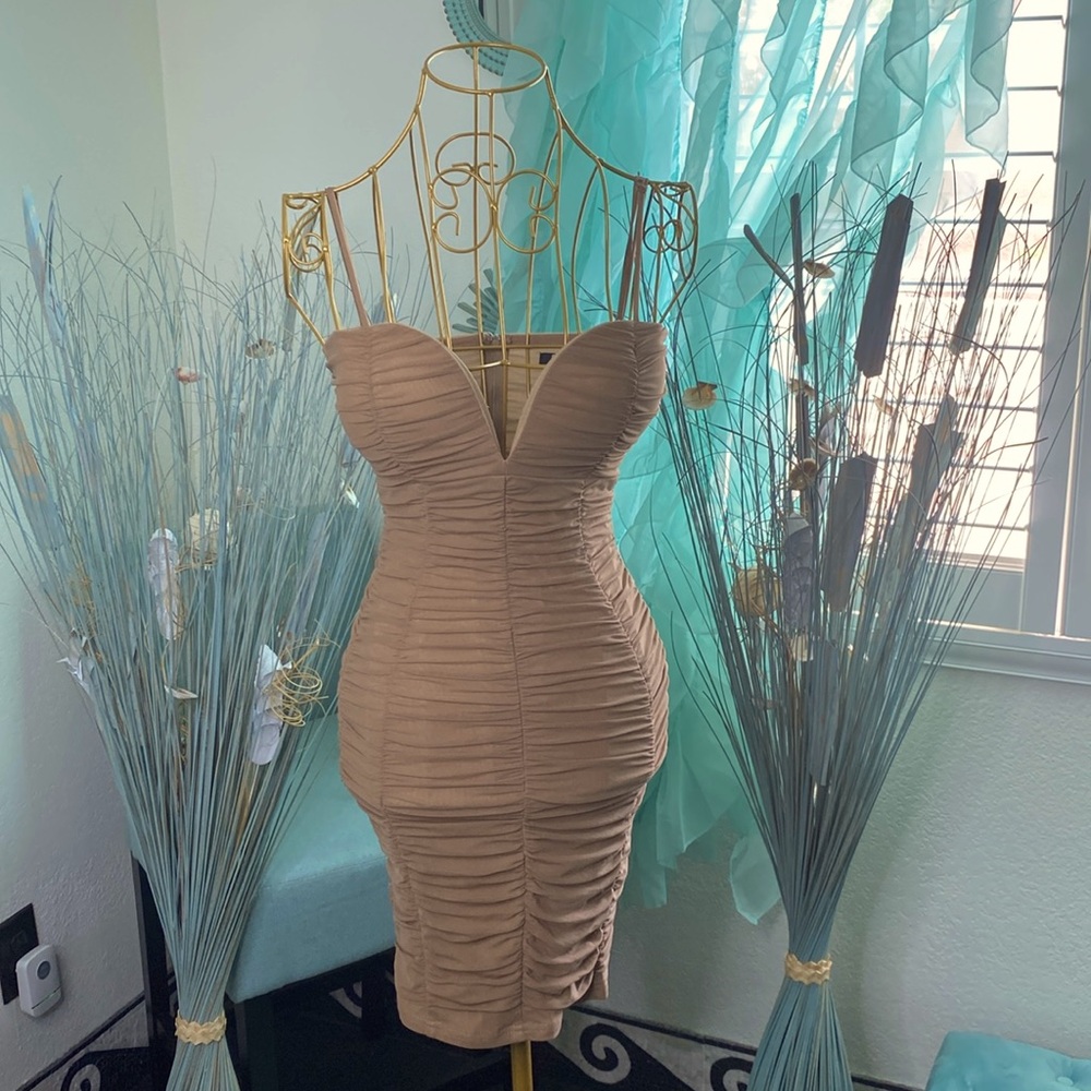 Ruched Mesh Midi Dress
